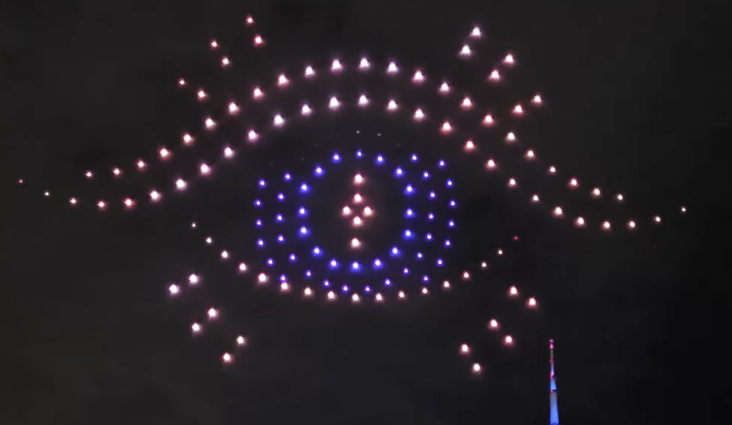 The Origin of Light Toronto skyline with drone light show